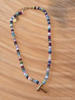 Etta And East 'T' Pendant Multicolor Beaded Necklace New